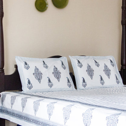 Ash Hand Block Printed Cotton King Size Bedsheet Set