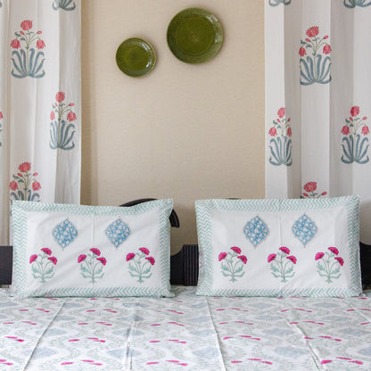 Lotus Serenity Hand Block Printed Cotton King Size Bedsheet Set