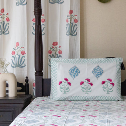 Lotus Serenity Hand Block Printed Cotton King Size Bedsheet Set