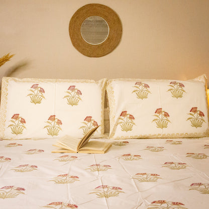 Azalea Bloom Hand Block Printed Bed Sheets Pure Cotton Super King Bedsheet by Heritagewear