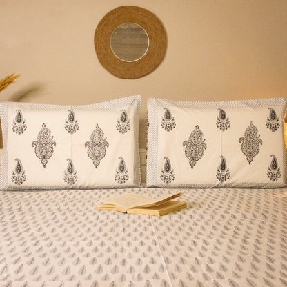 Ash Hand Block Printed Bed Sheets pure cotton Super King bedsheet set by Heritagewear