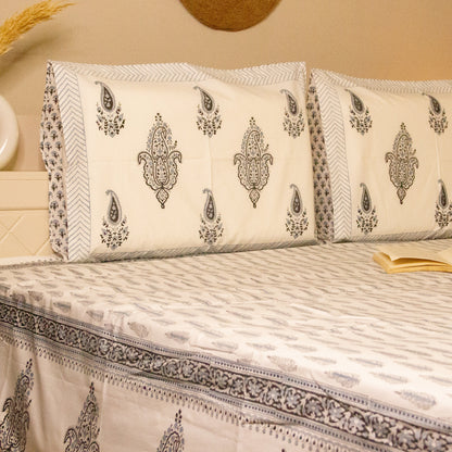 Ash Hand Block Printed Bed Sheets Pure Cotton Super King Bedsheet by Heritagewear