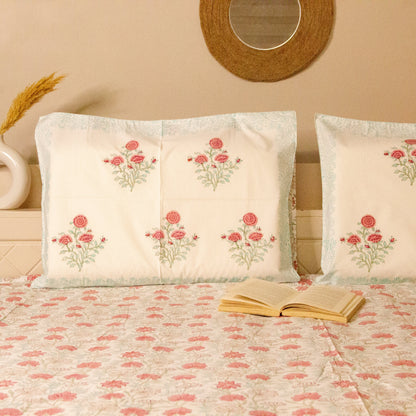 Dahlia Pink Hand Block Printed Bed Sheets Pure Cotton Super King Bedsheet by Heritagewear