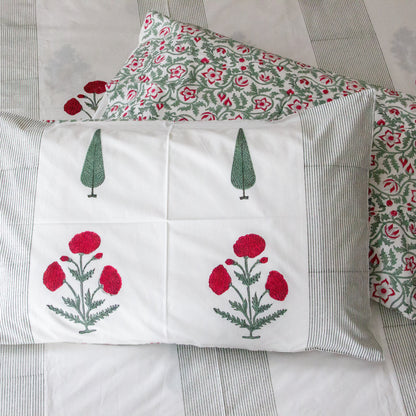 Gardenia Glow Hand Block Printed Cotton King Size Bedsheet Set