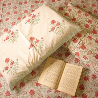 Dahlia Pink Hand Block Printed Bed Sheets Pure Cotton Super King Bedsheet by Heritagewear