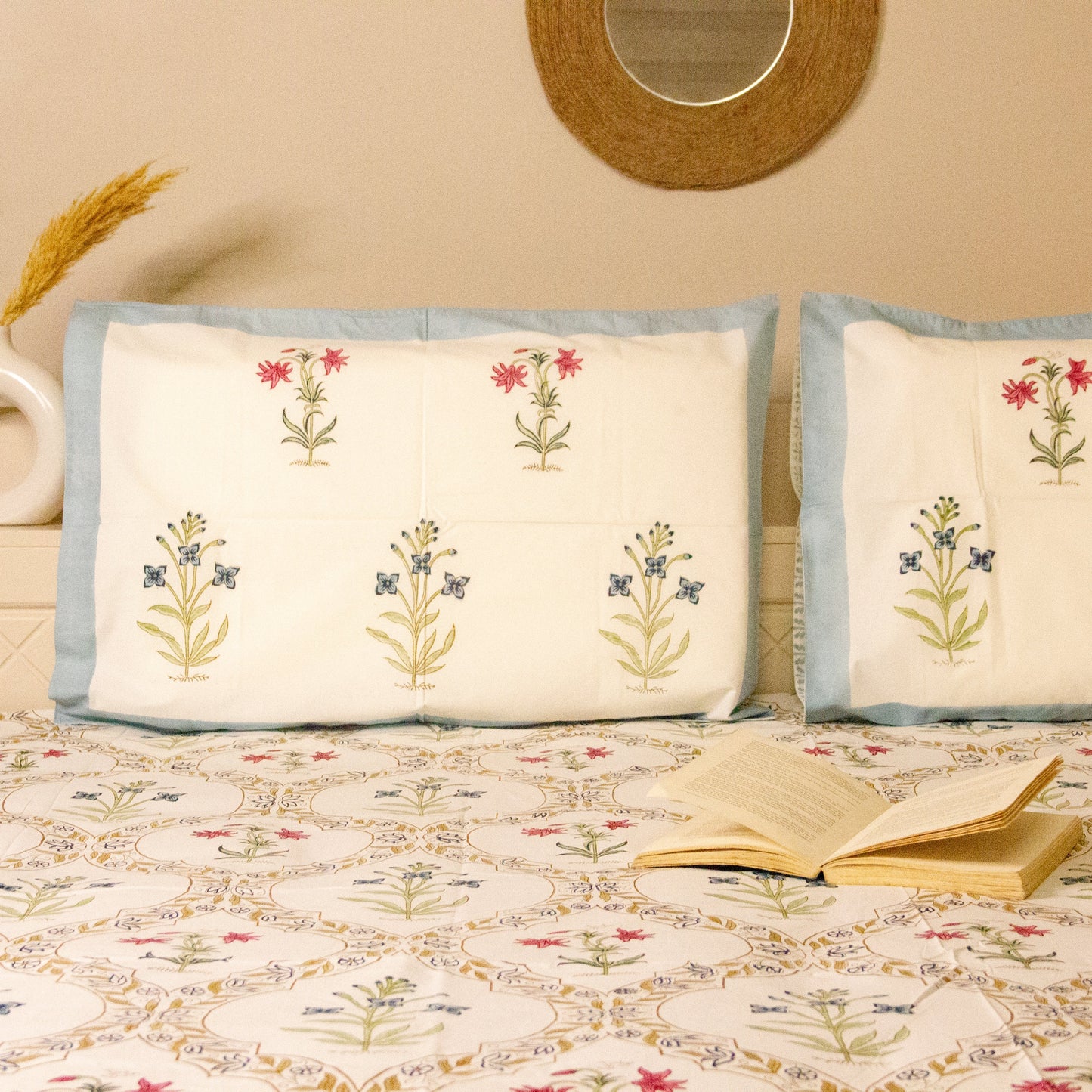 Eden Hand Block Printed Bed Sheets Pure Cotton Super King Bedsheet by Heritagewear