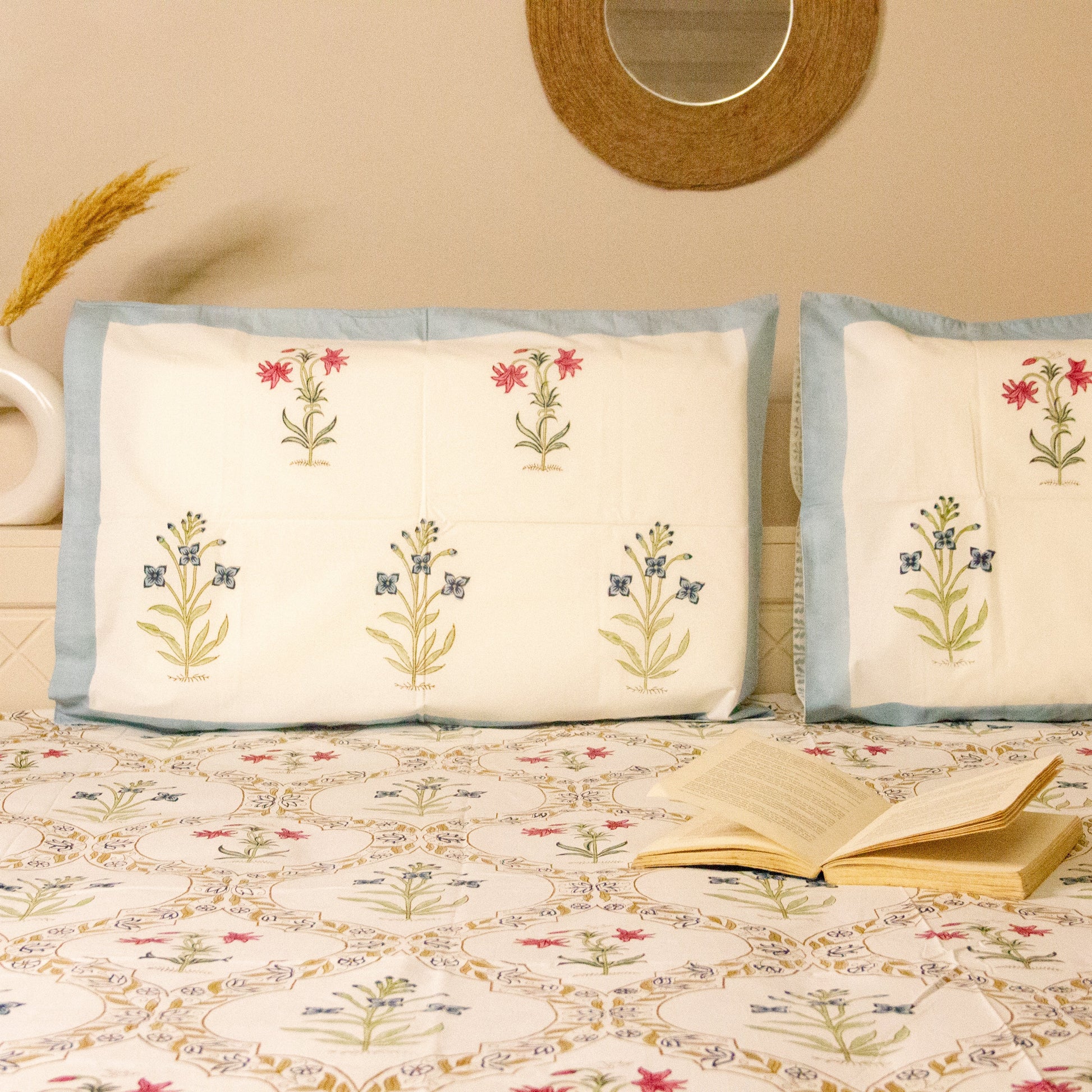 Eden Hand Block Printed Bed Sheets Pure Cotton Super King Bedsheet by Heritagewear