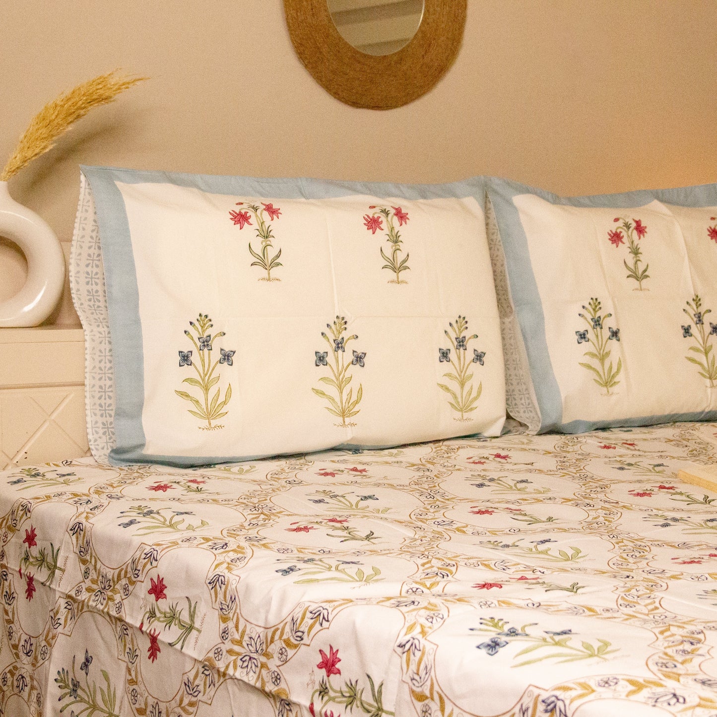 Eden Hand Block Printed Bed Sheets Pure Cotton Super King Bedsheet by Heritagewear