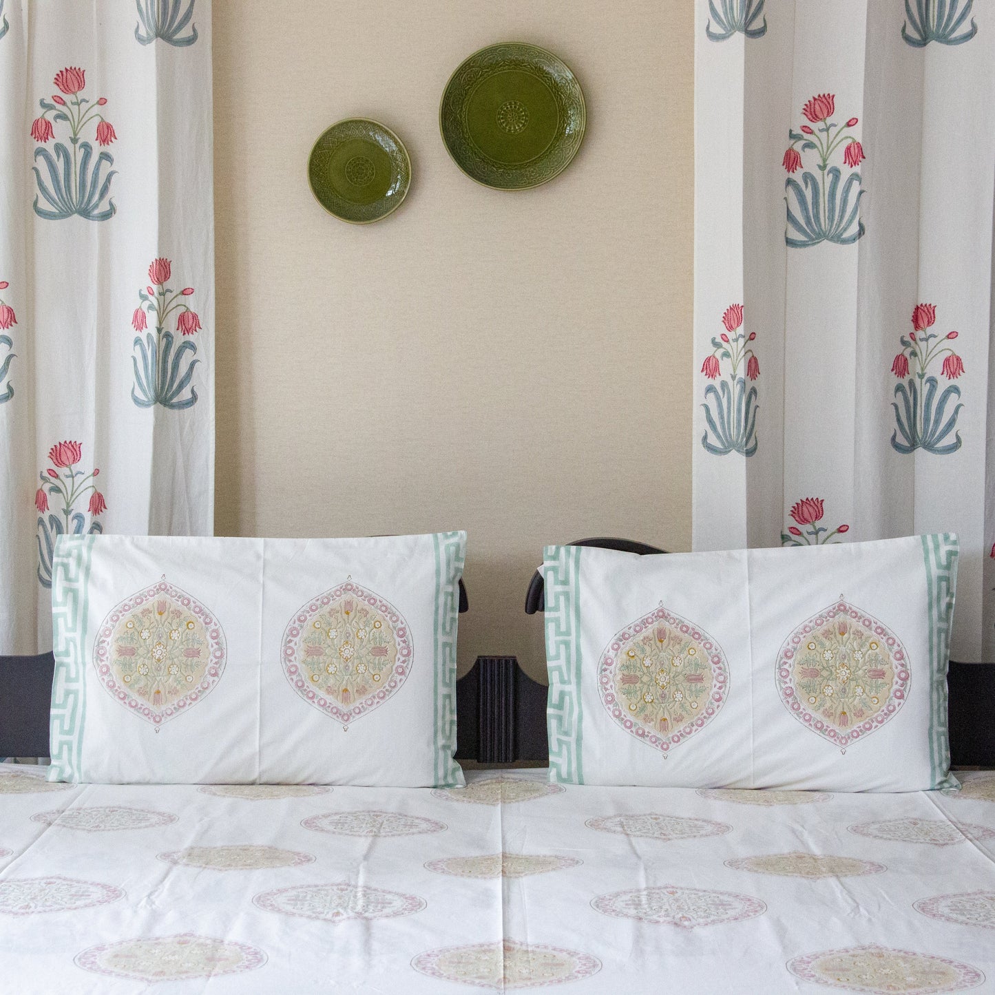 Buttercup Bliss Hand Block Printed Bed Sheet pure cotton Super King bedsheet set by Heritagewear