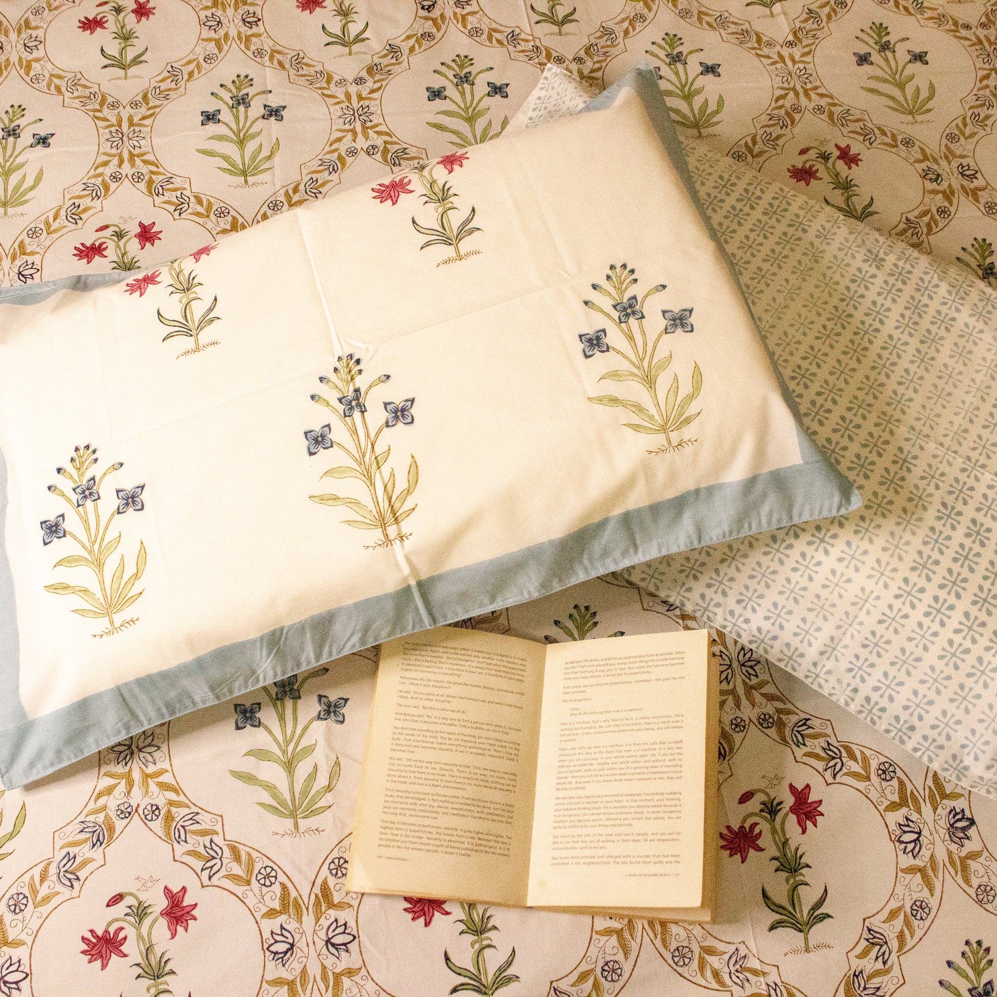 Eden Hand Block Printed Bed Sheets Pure Cotton Super King Bedsheet by Heritagewear