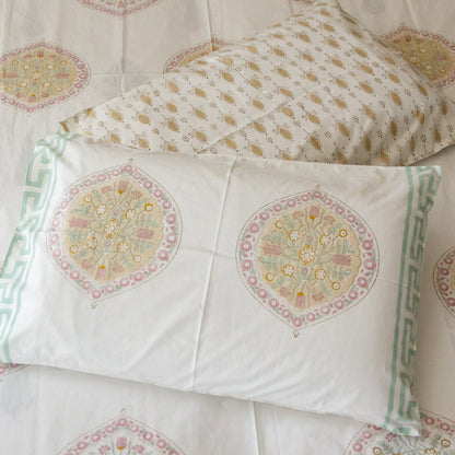 Buttercup Bliss Hand Block Printed Bed Sheet Pure Cotton Super King Bedsheet by Heritagewear