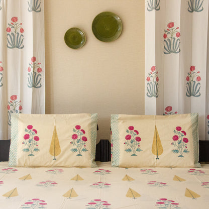 Cypress Serenity Block Printed Bed Sheet pure cotton Super King bedsheet set by Heritagewear