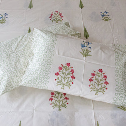 Pansy Palette Block Printed Bed Sheet Pure Cotton Super King Bedsheet by Heritagewear
