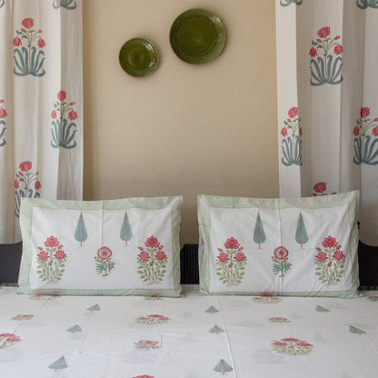 Hibiscus Harmony Bedsheet pure cotton Super King bedsheet set by Heritagewear
