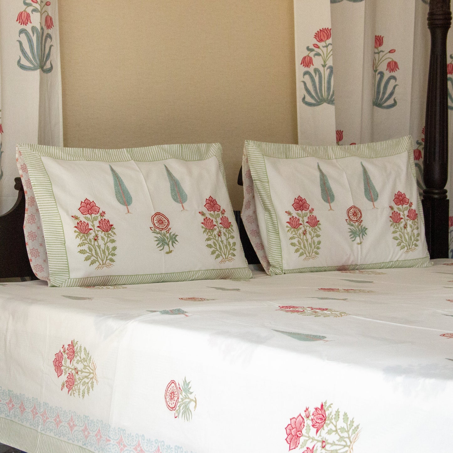 Hibiscus Harmony Bedsheet Pure Cotton Super King Bedsheet by Heritagewear