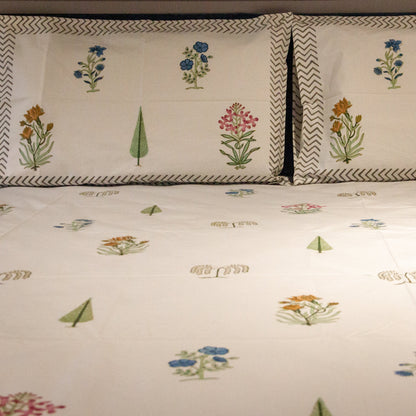 Evergreen Hand Block Printed Bed Sheets Pure Cotton Super King Bedsheet by Heritagewear