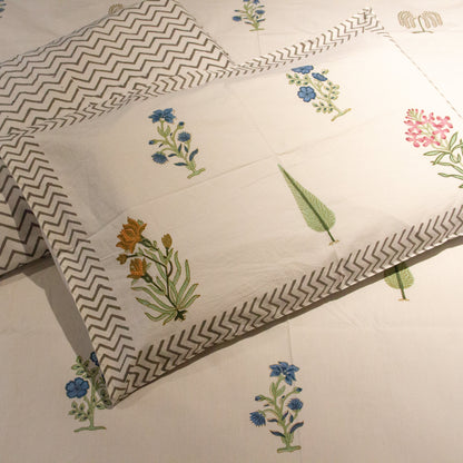 Evergreen Hand Block Printed Bed Sheets Pure Cotton Super King Bedsheet by Heritagewear