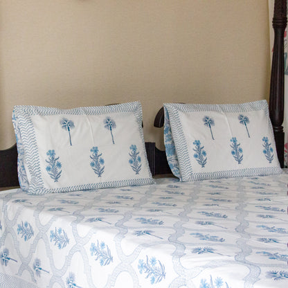 Bluebell Bliss Hand Block Printed Cotton King Size Bedsheet Set