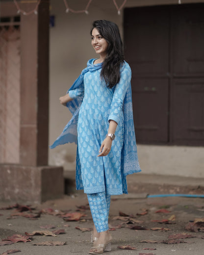 Cotton Suit with Chiffon Dupatta