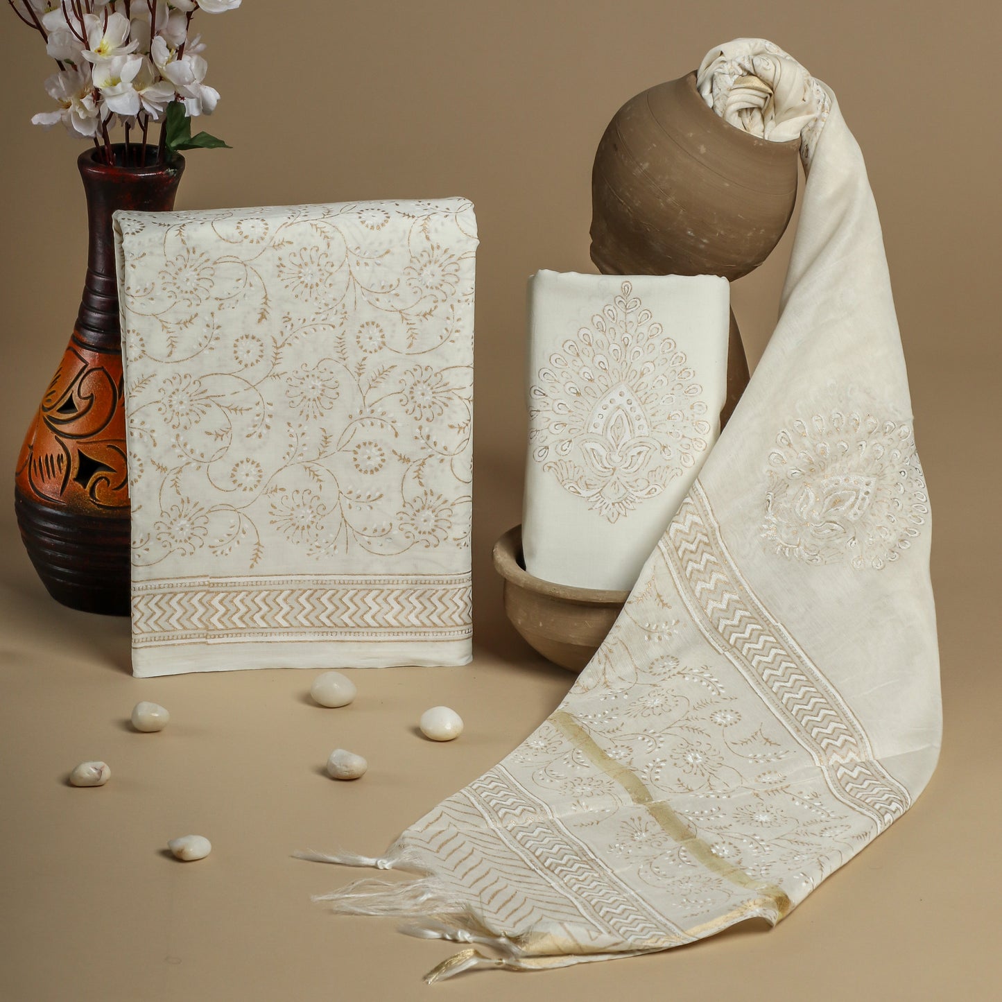 Cotton Suit with Chanderi Dupatta
