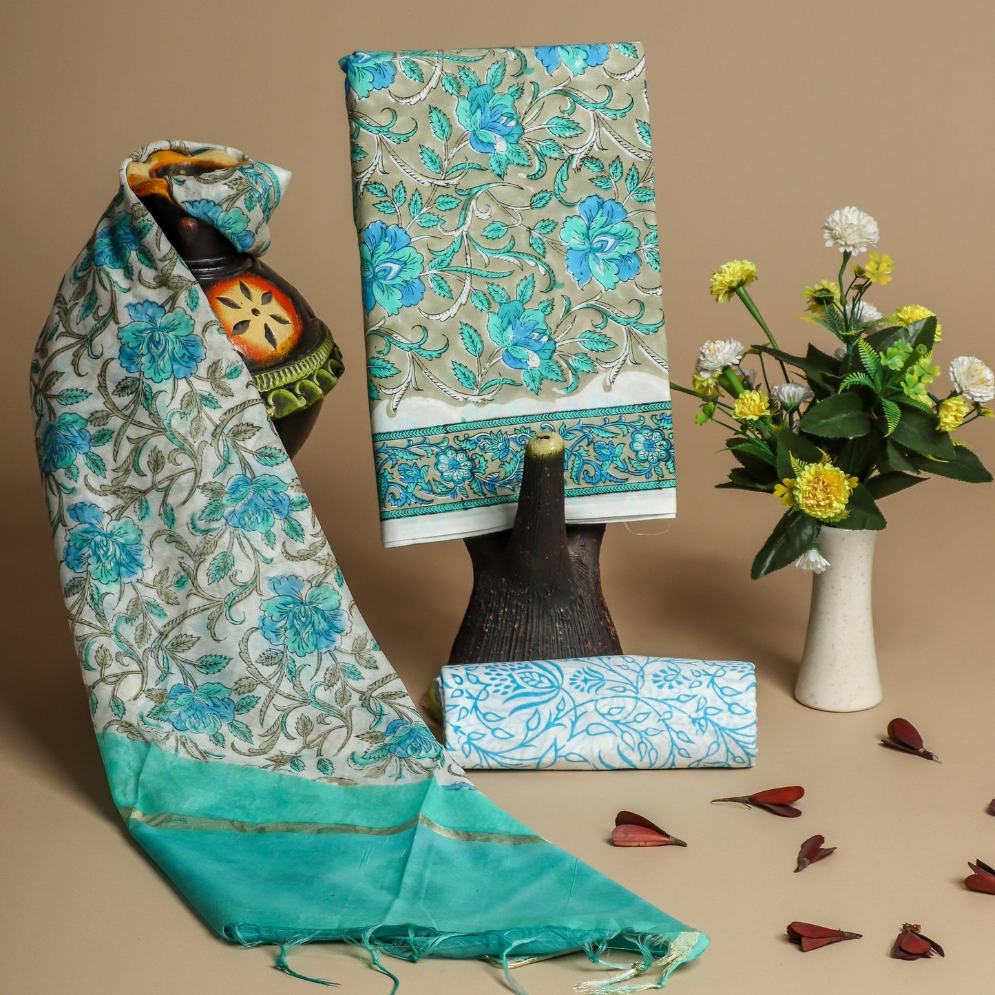 Cotton Suit with Chanderi Dupatta