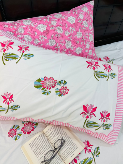 Two Lotus cotton bedsheet set - Heritagewear