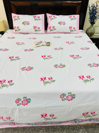 Two Lotus cotton bedsheet set - Heritagewear