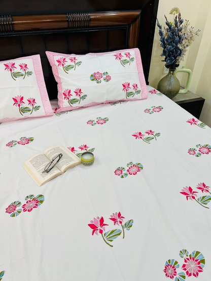Two Lotus cotton bedsheet set - Heritagewear