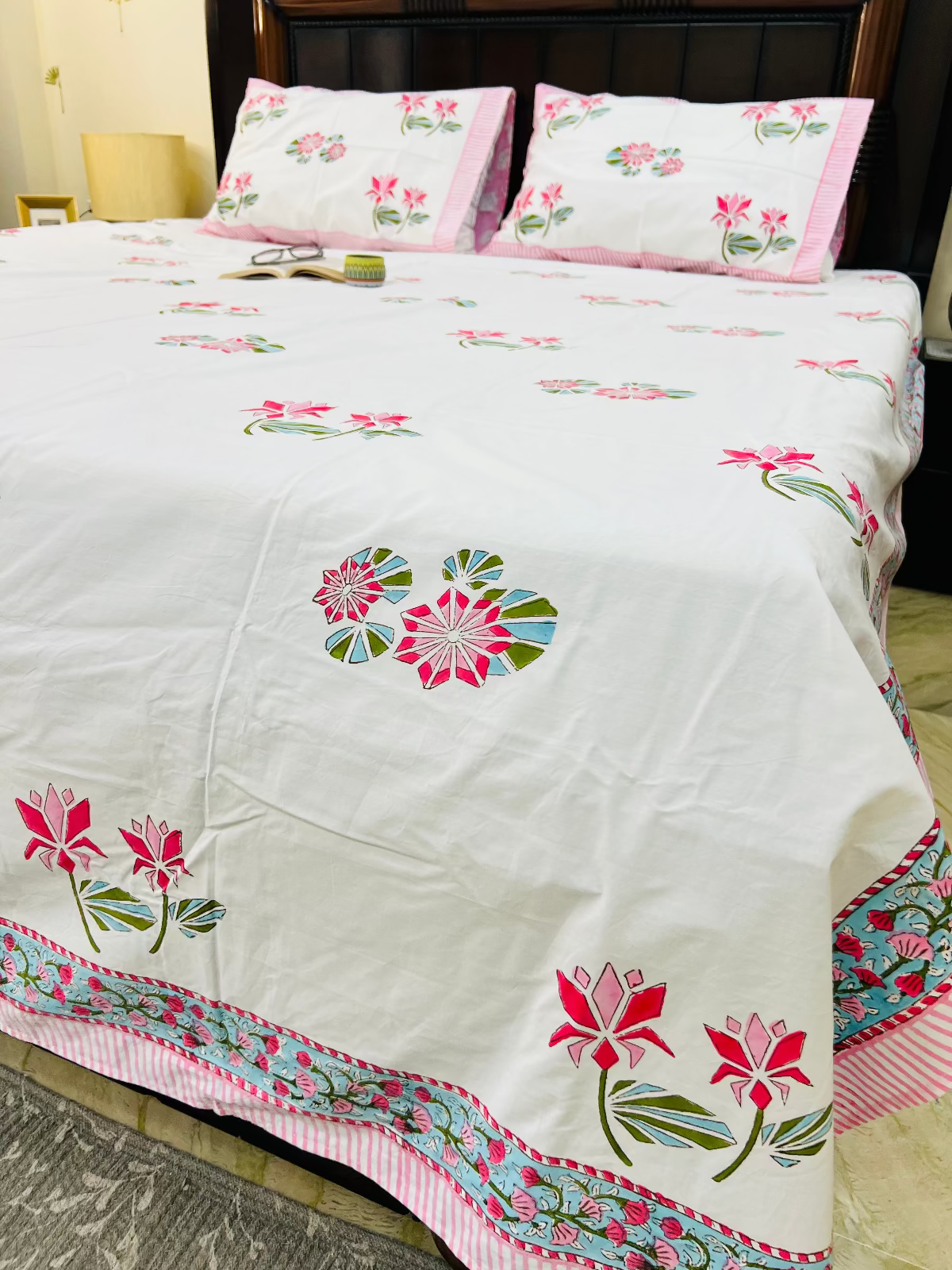 Two Lotus cotton bedsheet set - Heritagewear