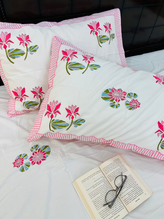 Two Lotus cotton bedsheet set - Heritagewear