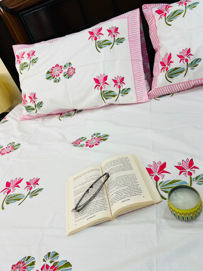 Two Lotus cotton bedsheet set - Heritagewear