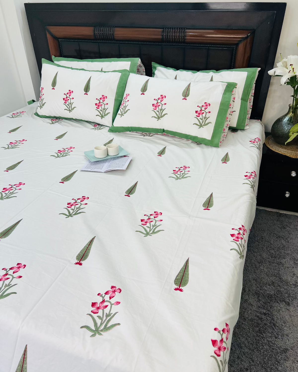 Green Garden cotton bedsheet set - Heritagewear