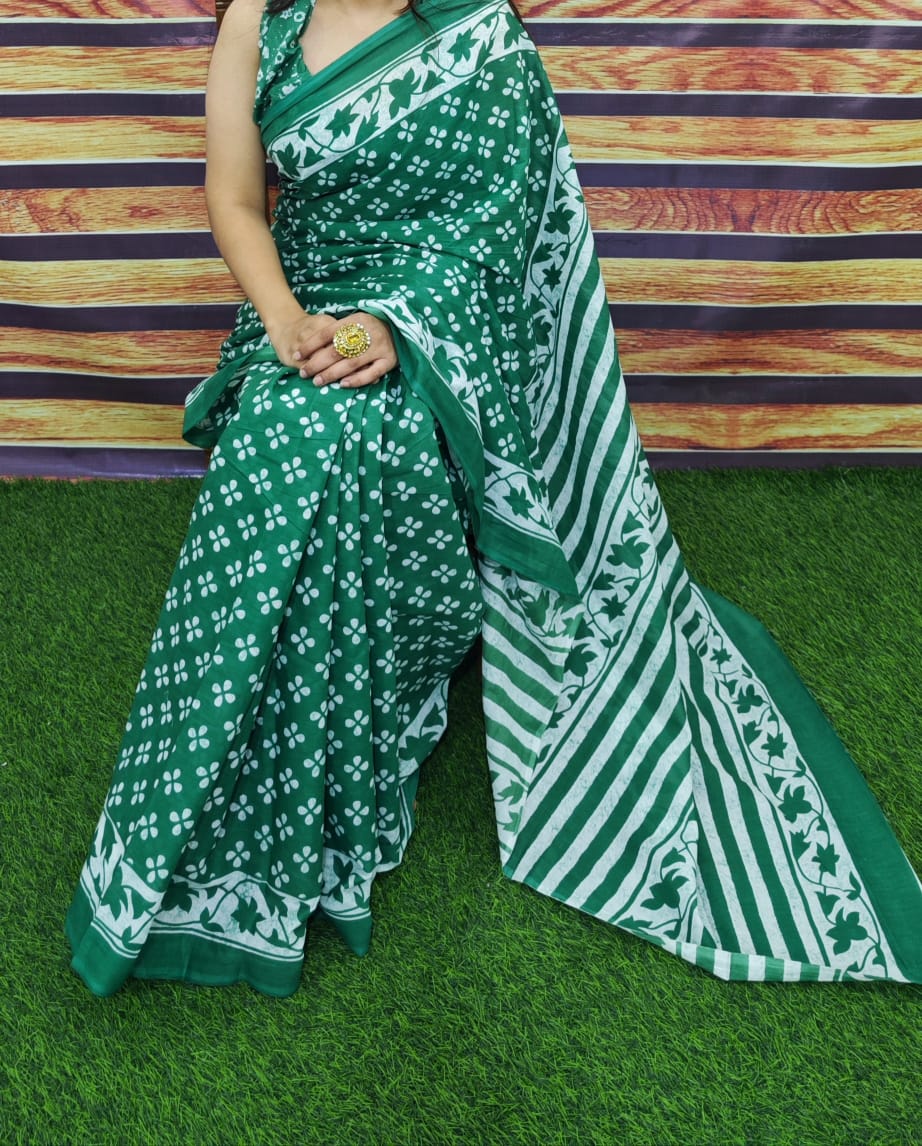 Premium Jaipur Cotton Mulmul Saree with Traditional Handblock Print