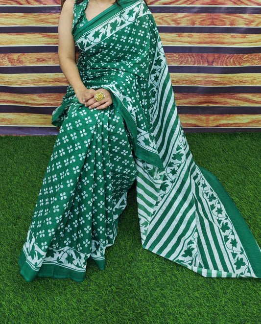 Premium Jaipur Cotton Mulmul Saree with Traditional Handblock Print