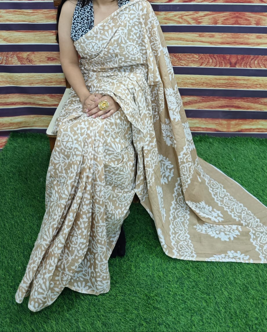 Premium Jaipur Cotton Mulmul Saree with Traditional Handblock Print