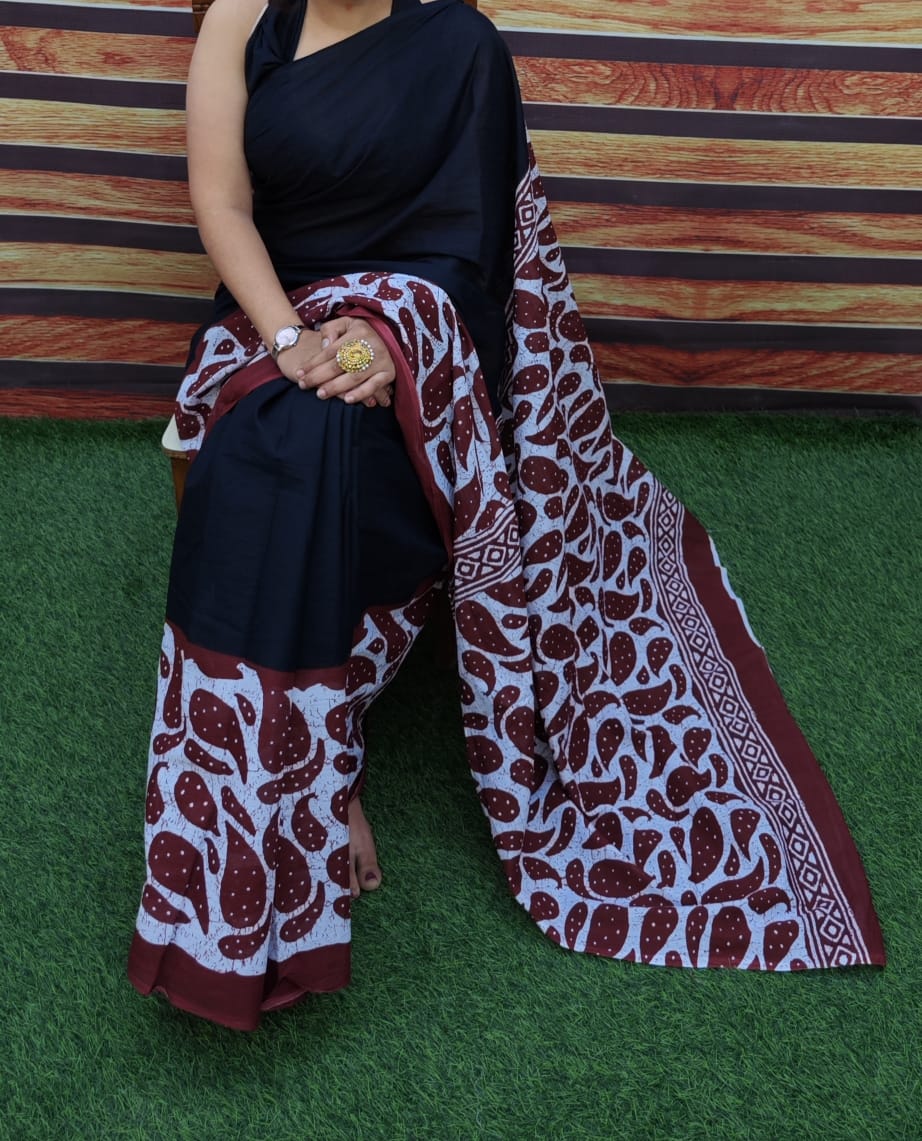 Premium Jaipur Cotton Mulmul Saree with Traditional Handblock Print