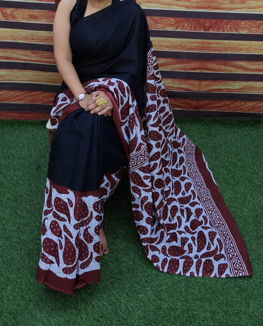 Premium Jaipur Cotton Mulmul Saree with Traditional Handblock Print