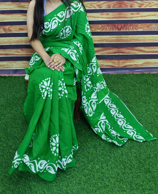 Premium Jaipur Cotton Mulmul Saree with Traditional Handblock Print
