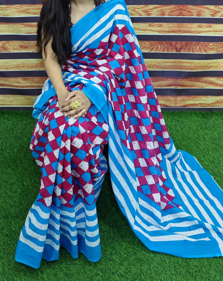 Premium Jaipur Cotton Mulmul Saree with Traditional Handblock Print