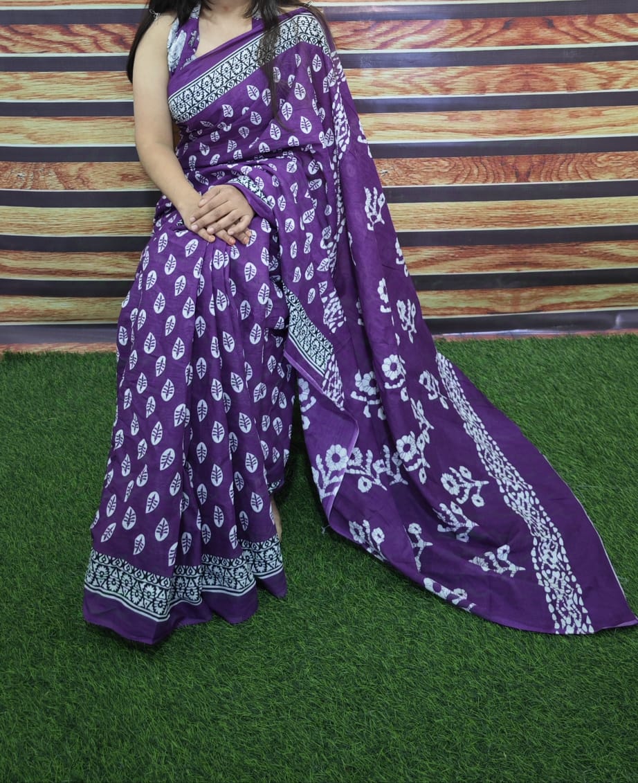 Premium Jaipur Cotton Mulmul Saree with Traditional Handblock Print
