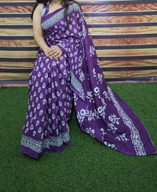 Premium Jaipur Cotton Mulmul Saree with Traditional Handblock Print