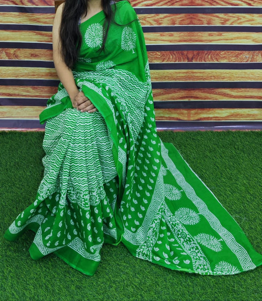 Premium Jaipur Cotton Mulmul Saree with Traditional Handblock Print