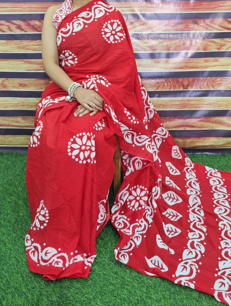Premium Jaipur Cotton Mulmul Saree with Traditional Handblock Print