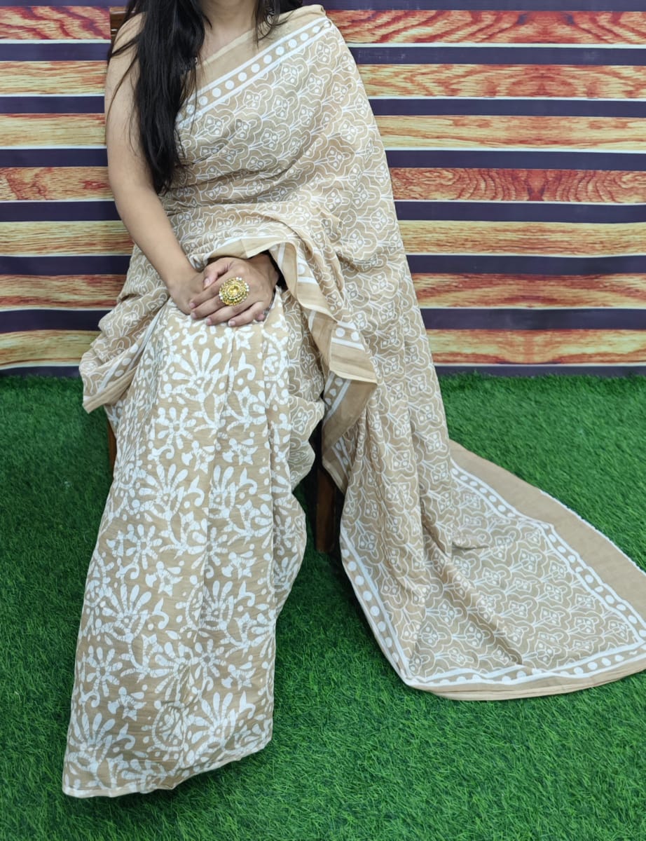Premium Jaipur Cotton Mulmul Saree with Traditional Handblock Print