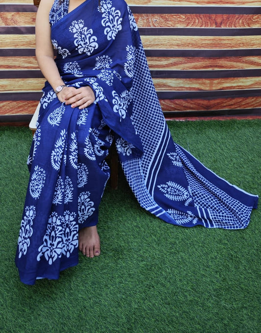 Premium Jaipur Cotton Mulmul Saree with Traditional Handblock Print