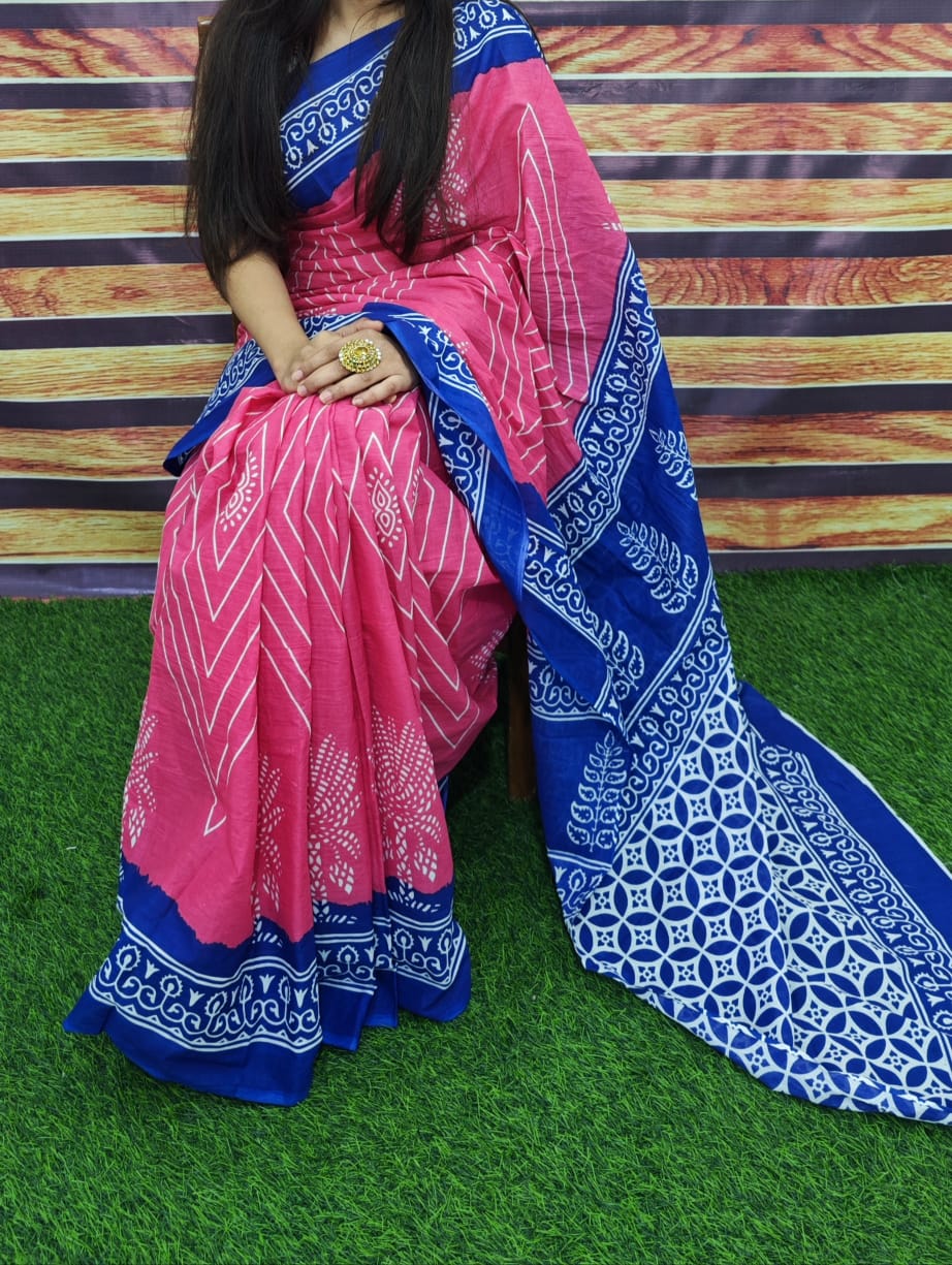 Premium Jaipur Cotton Mulmul Saree with Traditional Handblock Print