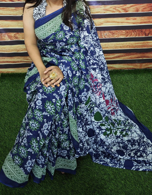 Premium Jaipur Cotton Mulmul Saree with Traditional Handblock Print