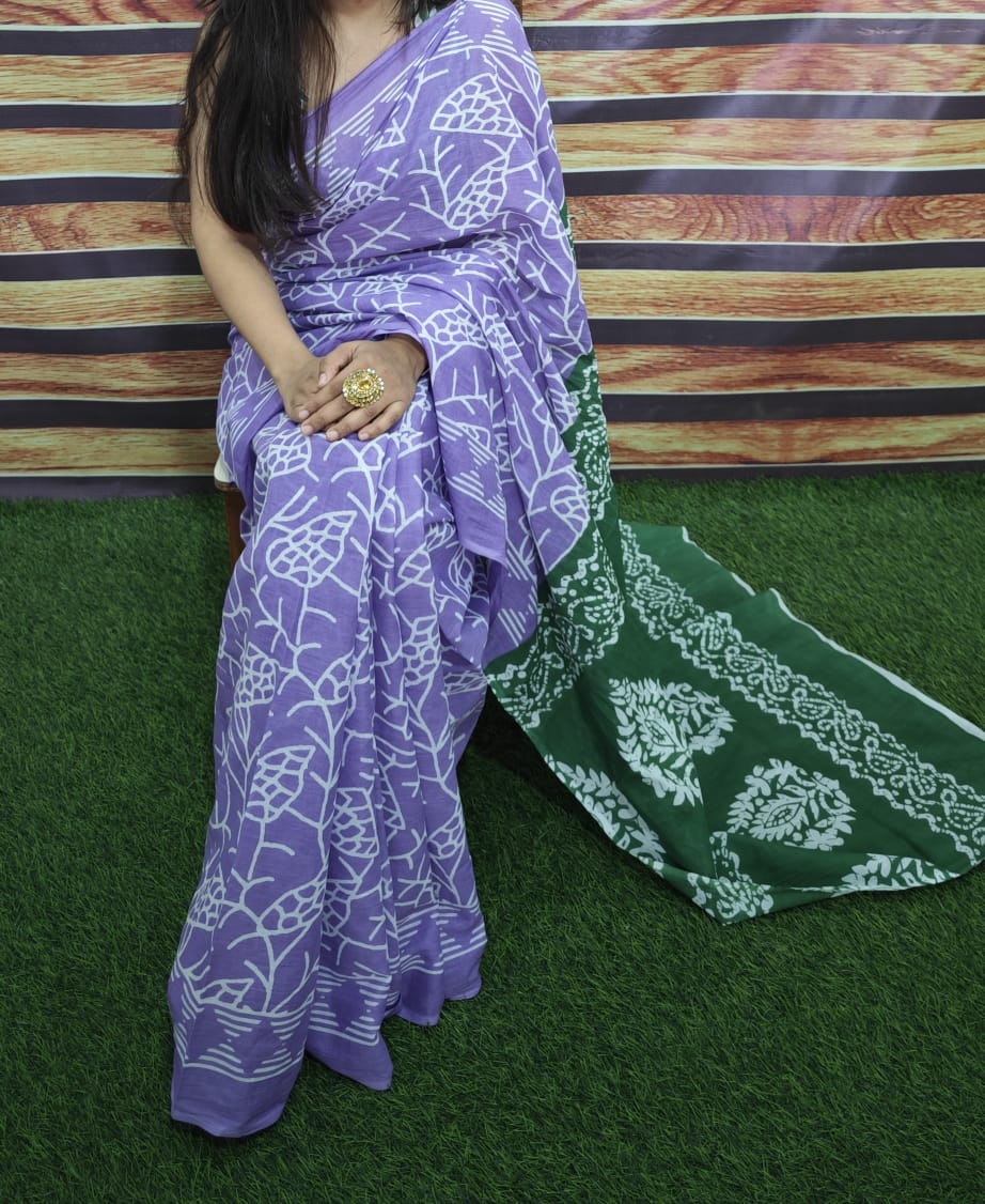 Premium Jaipur Cotton Mulmul Saree with Traditional Handblock Print