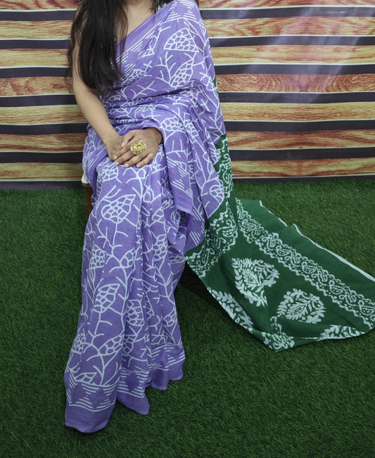 Premium Jaipur Cotton Mulmul Saree with Traditional Handblock Print