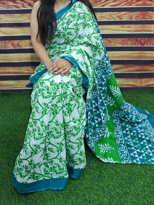 Premium Jaipur Cotton Mulmul Saree with Traditional Handblock Print